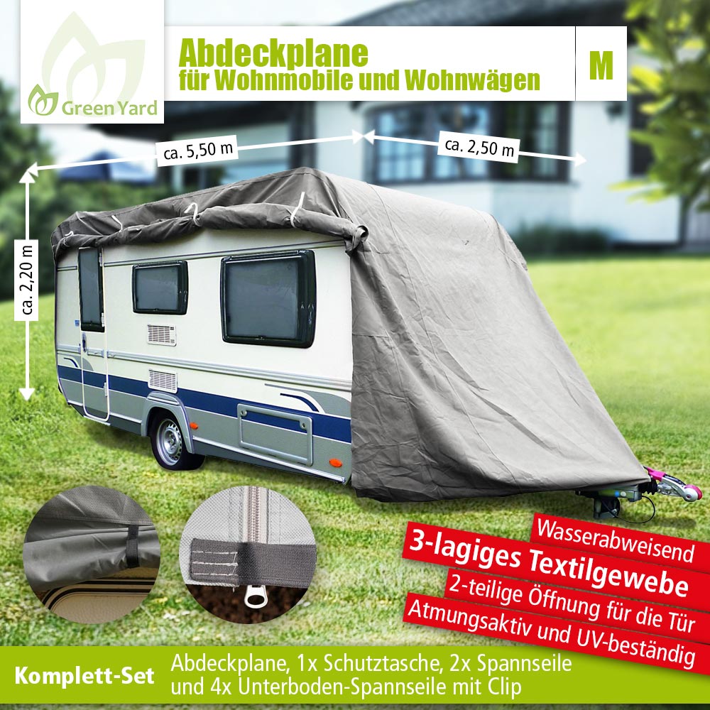 Green Yard Abdeckplane für Wohnwagen oder Wohnmobile Größe L, 610 x 250 x 220 cm