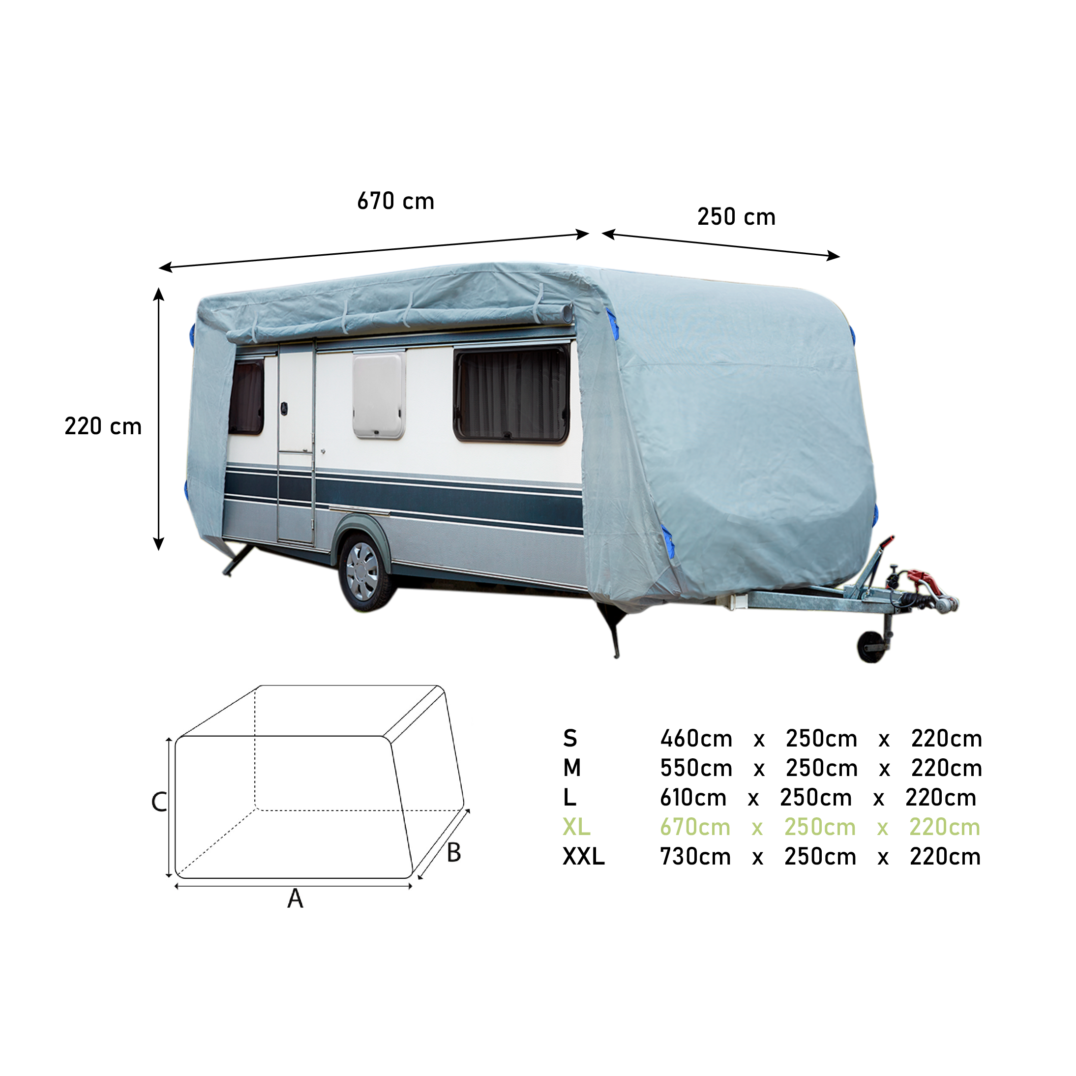 Green Yard Abdeckplane für Wohnwagen oder Wohnmobile Größe XL, 670 x 250 x 220 cm