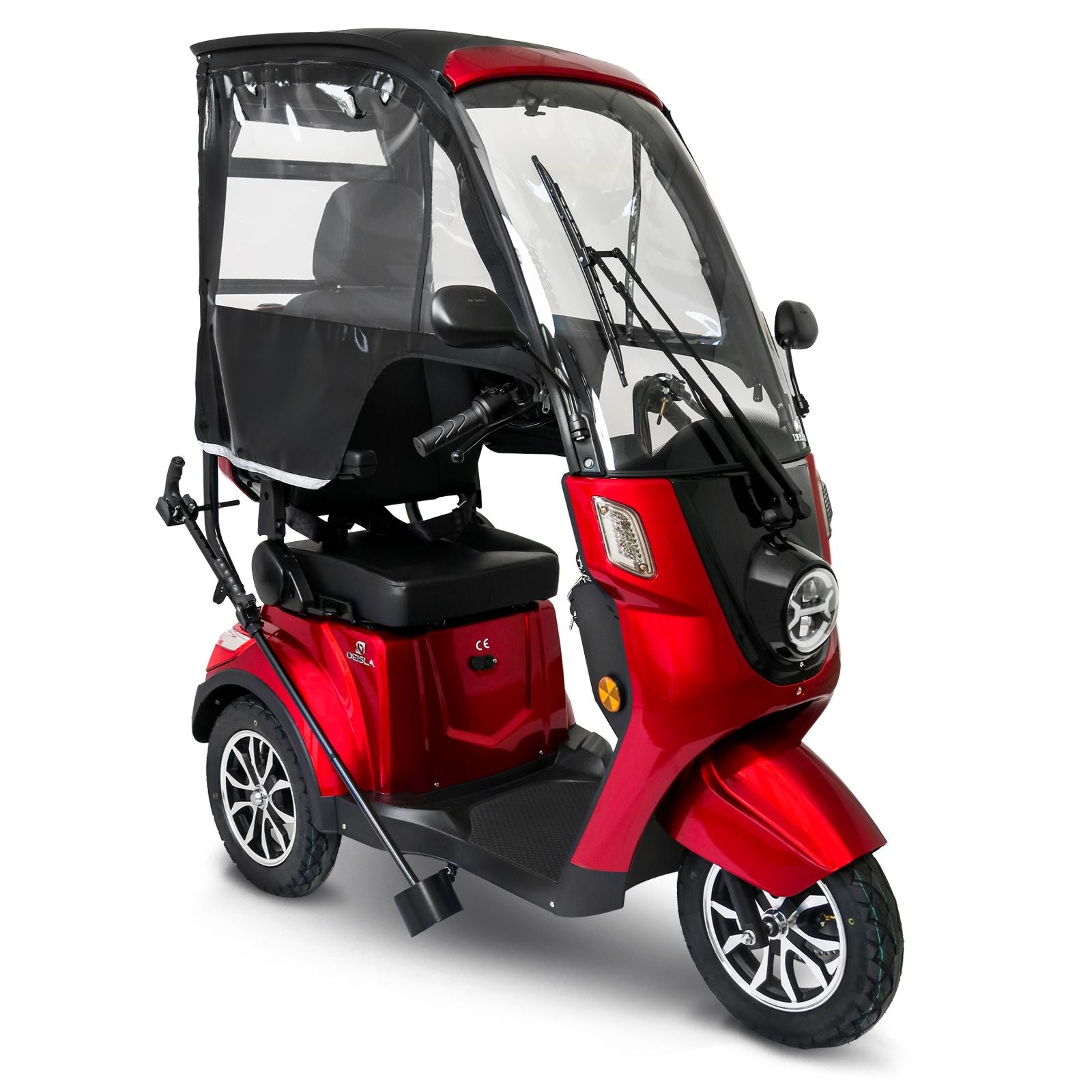 Deisla DS3-15 Dreirad mit Dach und Wetterschutz, Lithium-Akku, Rot, 15 kmh