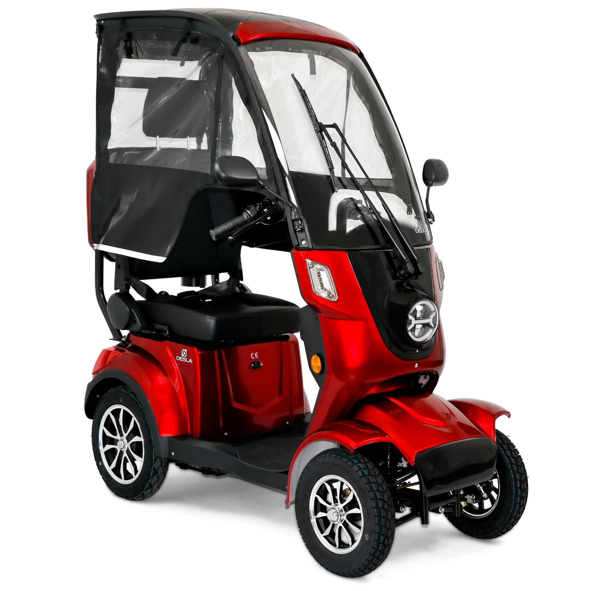 Deisla DS4-15 Vierrad mit Dach und Wetterschutz, Lithium-Akku, Rot, 15 kmh