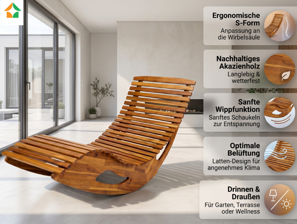 Ergonomische Schwungliege aus Akazienholz