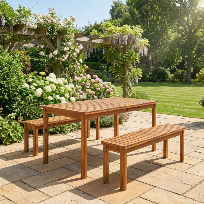 3tlg. Gartensitzgruppe Brian aus 100% Akazienholz, Hellbraun