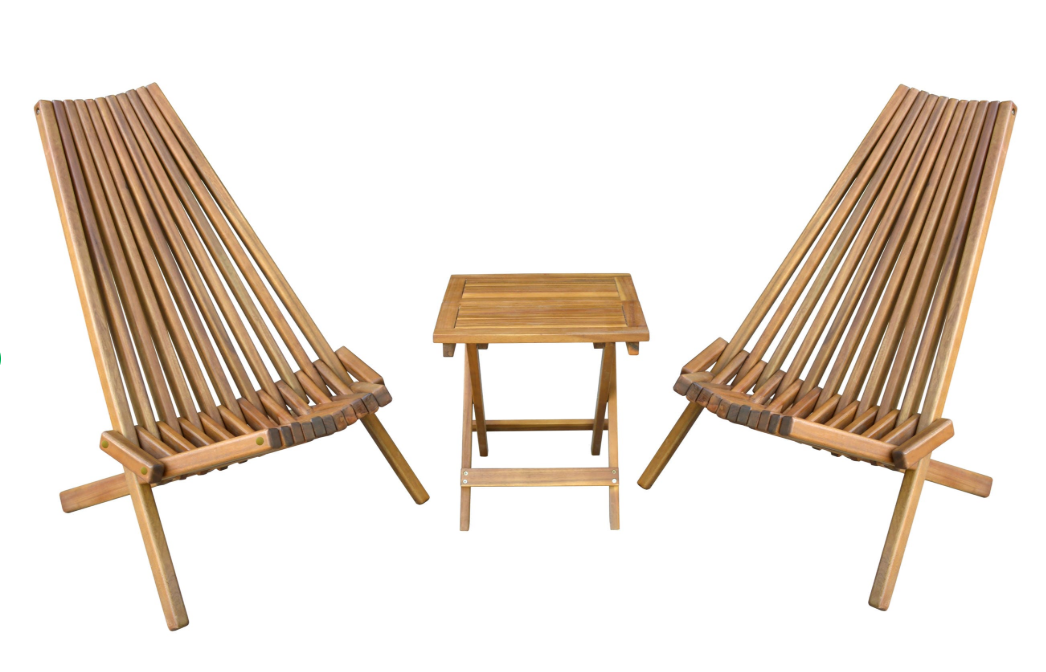 3tlg Klappbares Holzliegestuhl Set aus Akazienholz – 2 Stühle + 1 Beistelltisch