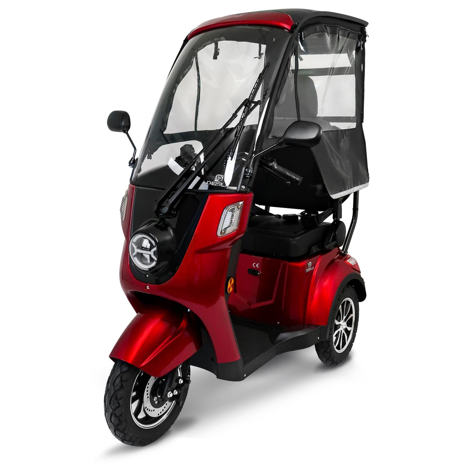 Deisla DS3-25 Dreirad mit Dach und Wetterschutz, Lithium-Akku, Rot, 25 km/h
