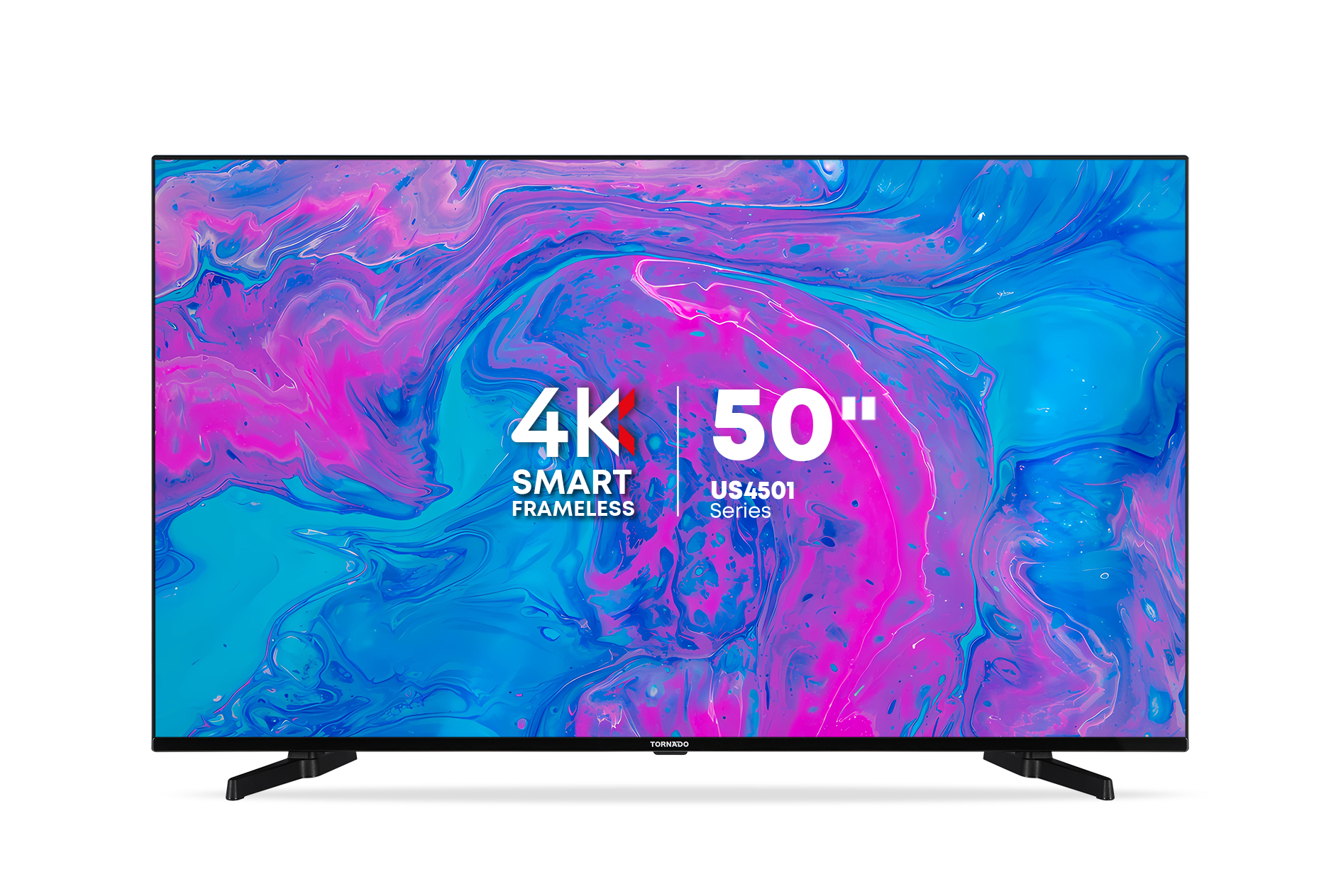 Tornado LINUX Smart TV 50 Zoll 4K Ultra HD, Rahmenlos, mit integriertem Receiver