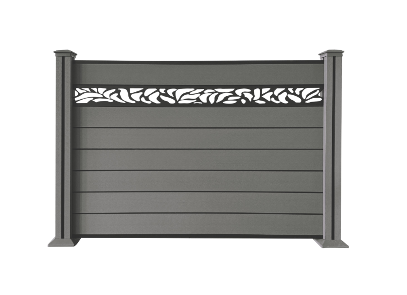 WPC‑Sichtschutzzaun Valla – 1 Element 2 Pfosten mit Dekorleisten, ca. 1,9×1,3 m