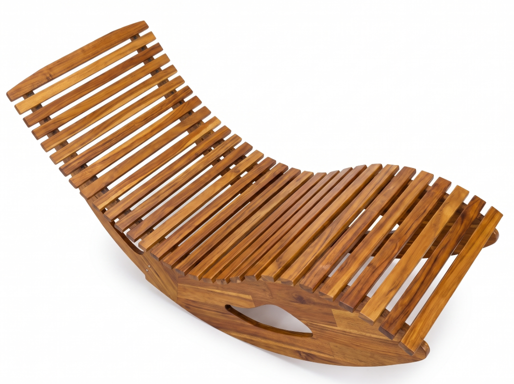 Ergonomische Schwungliege aus Akazienholz, klappbar