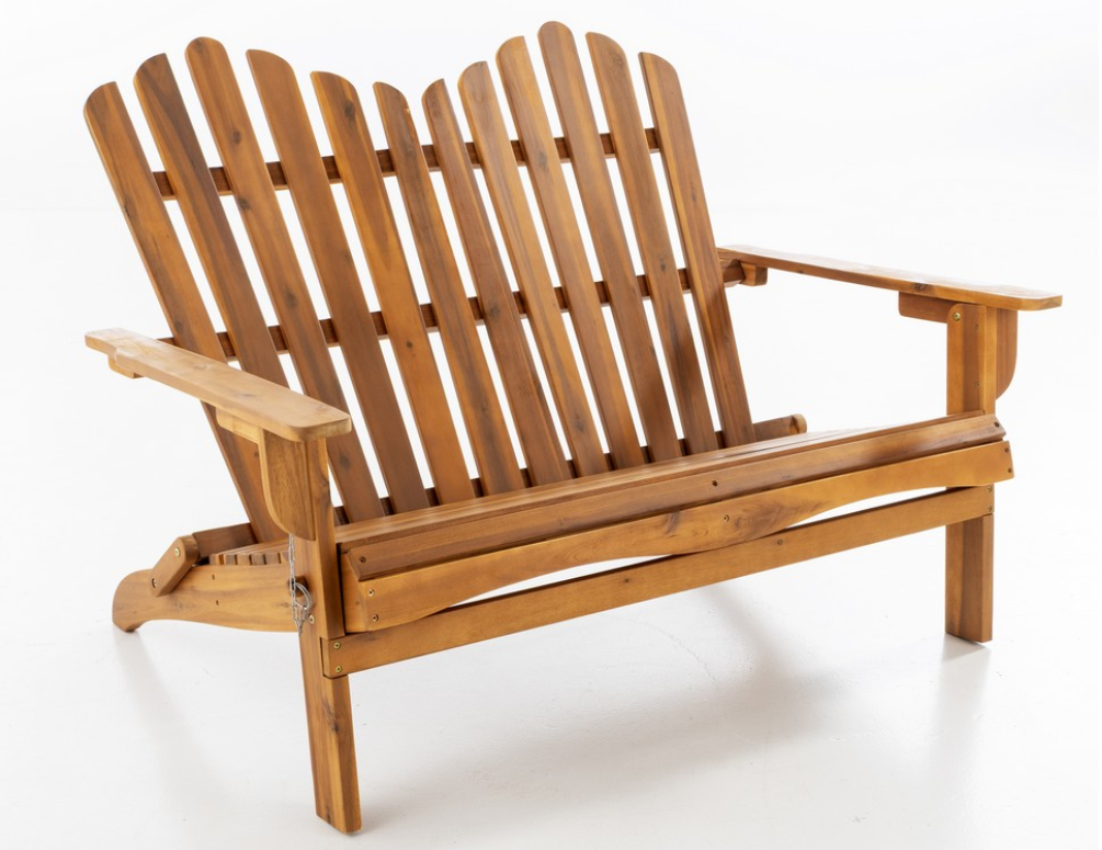 2-Sitzer Klappbare Adirondack Gartenbank aus Akazie, ca. 125 x 80 x 94 cm