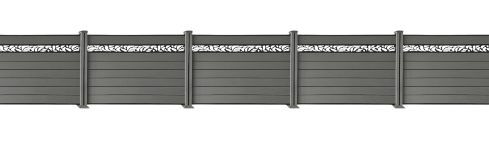 WPC‑Sichtschutzzaun Valla – 5 Elemente 6 Pfosten mit Dekorleisten, ca. 9,1×1,3 m
