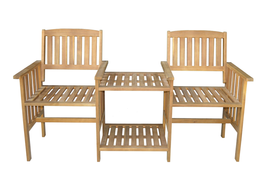 2-Sitzer-Gartenbank mit Beistelltisch, ca. 163 x 63 x 91 cm - Braun