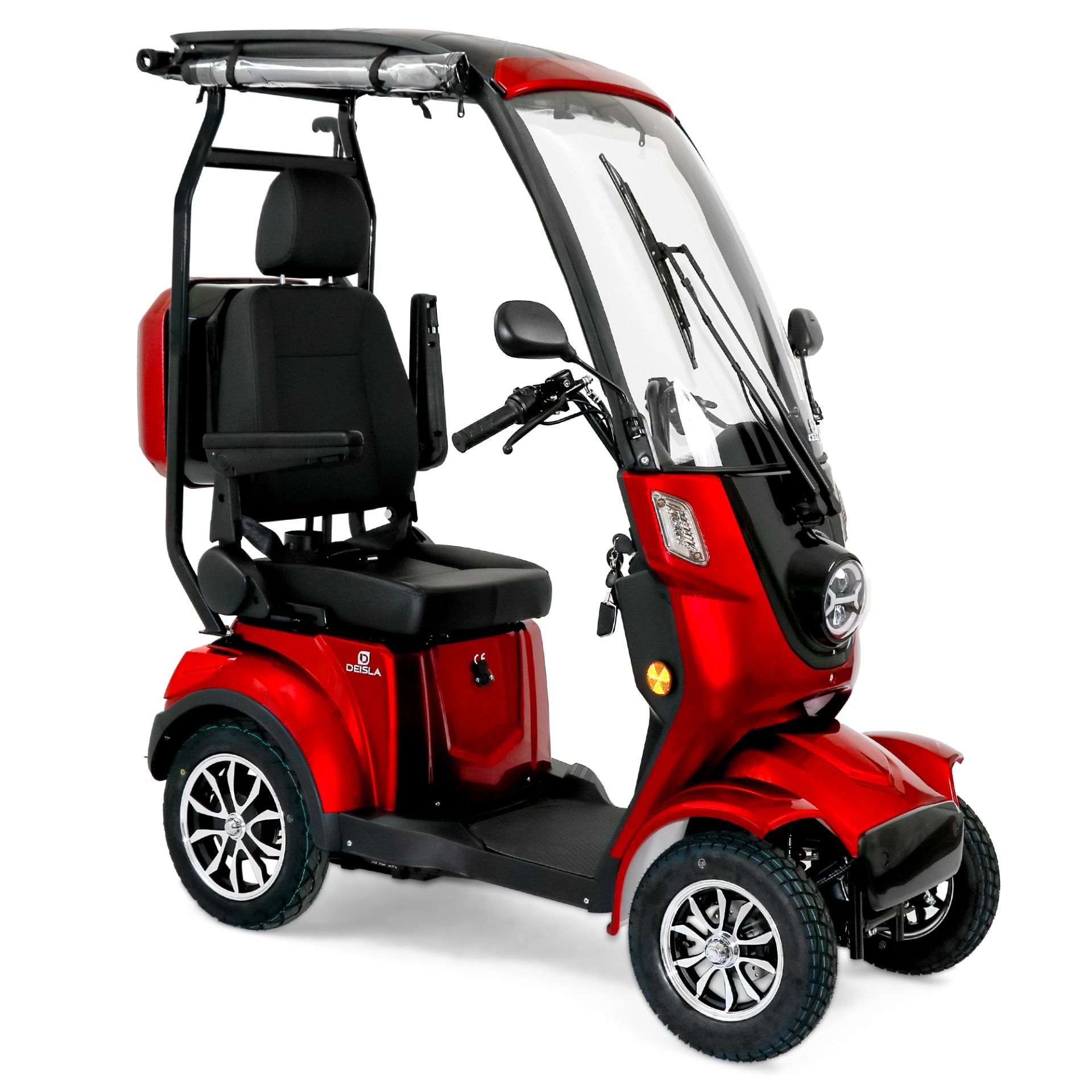 Deisla DS4-15 Vierrad mit Dach und Wetterschutz, Lithium-Akku, Rot, 15 kmh