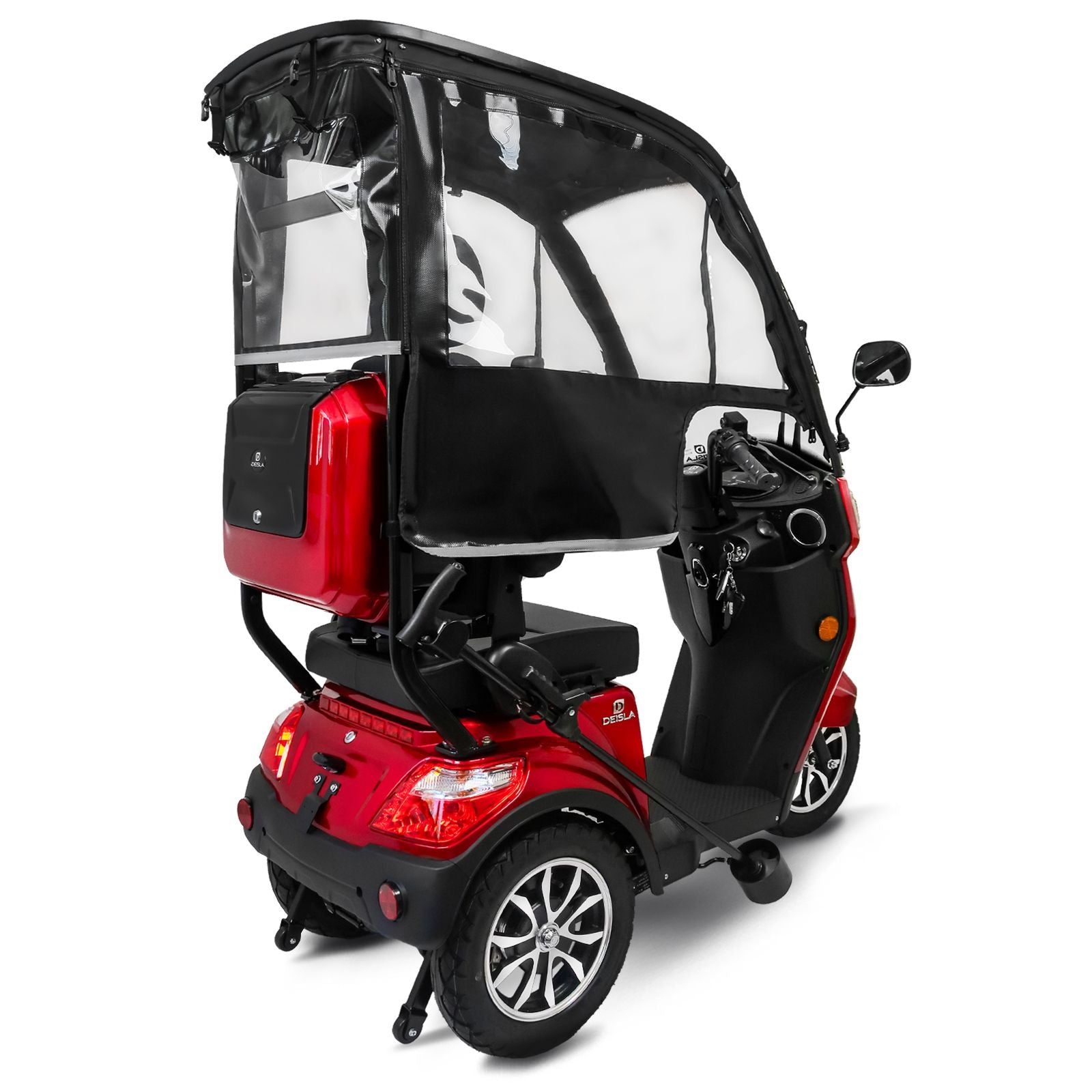 Deisla DS3-25 Dreirad mit Dach und Wetterschutz, Lithium-Akku, Rot, 25 km/h