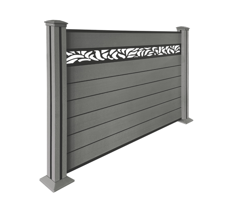 WPC‑Sichtschutzzaun Valla – 1 Element 2 Pfosten mit Dekorleisten, ca. 1,9×1,3 m