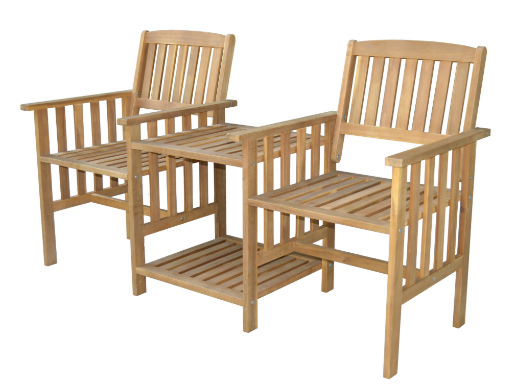2-Sitzer-Gartenbank mit Beistelltisch, ca. 163 x 63 x 91 cm - Braun