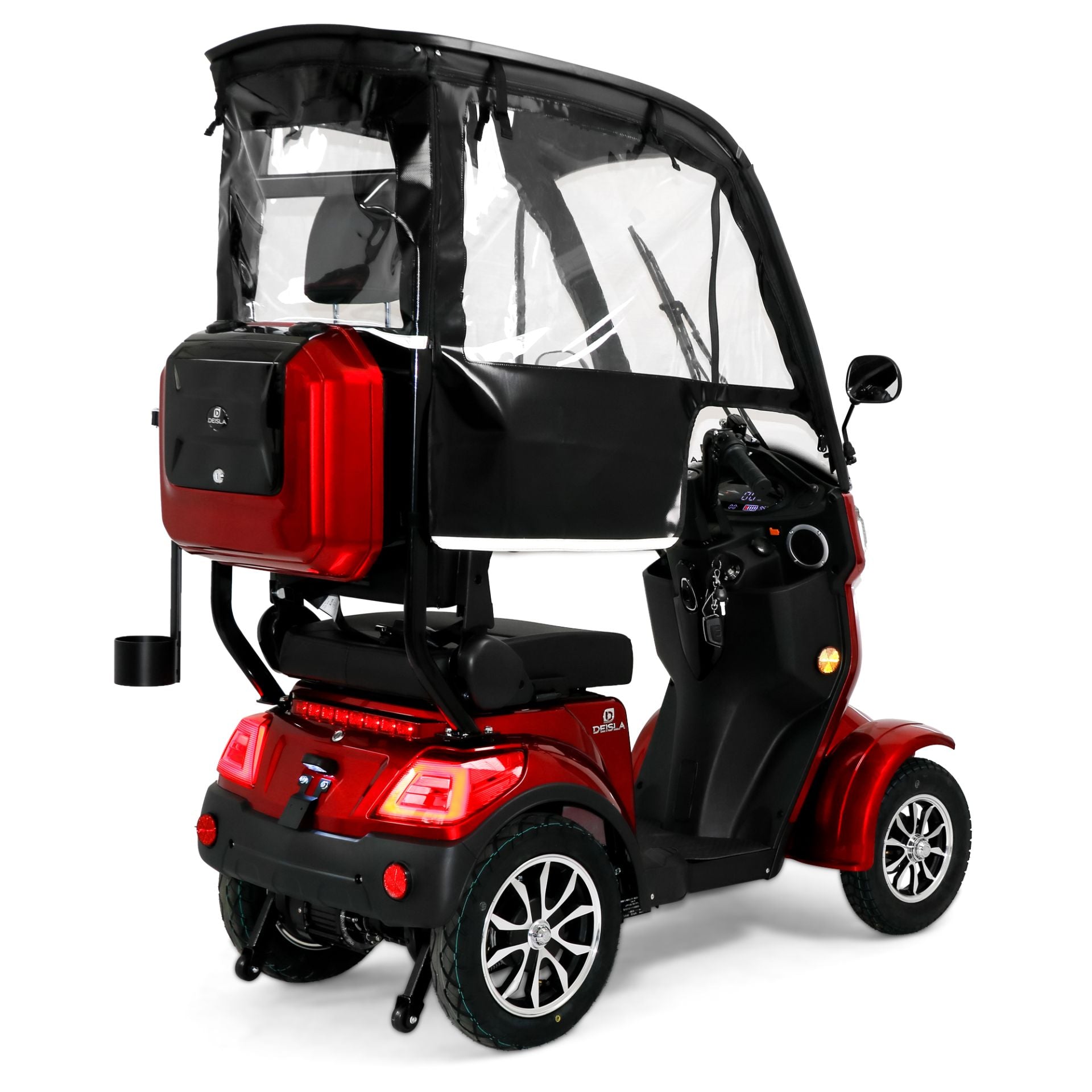 Deisla DS4-25 Vierrad mit Dach und Wetterschutz, Lithium-Akku, Rot, 25 km/h