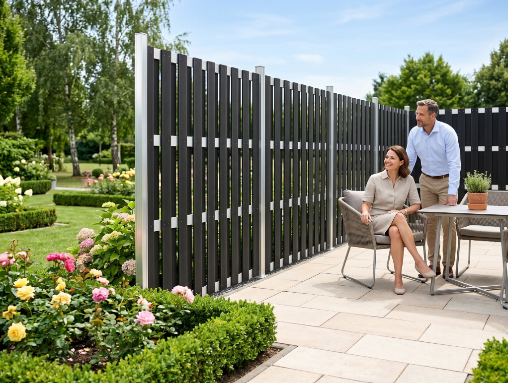 WPC-Sichtschutzzaun CARMENO - 1x Element, ca. 180 x 180 cm - Schwarz