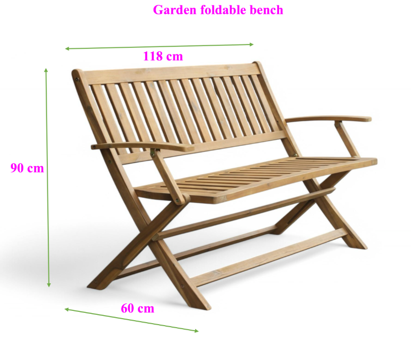 2-Sitzer faltbare Gartenbank aus Akazienholz, ca. 118 x 60 x 90 cm - Braun
