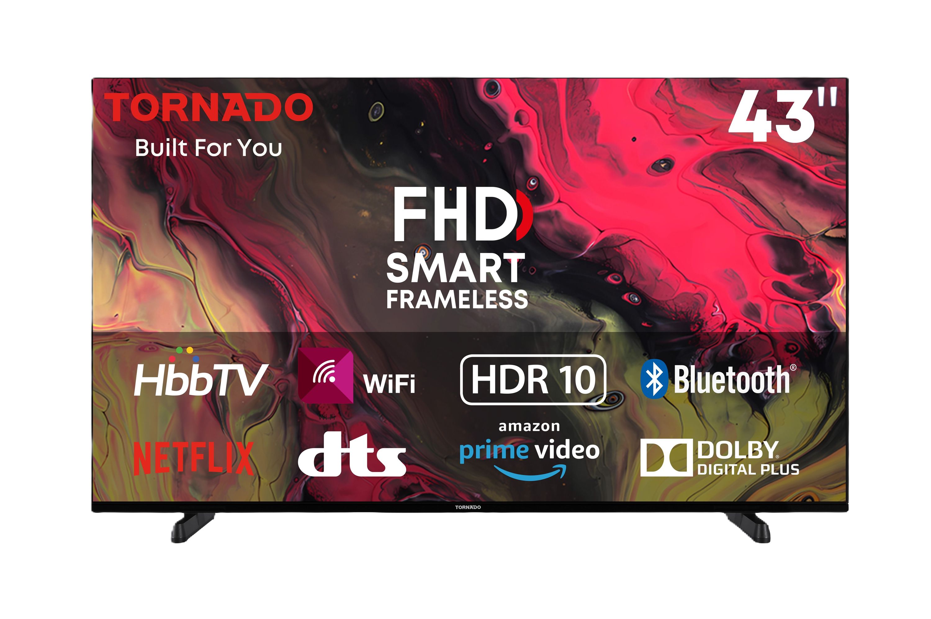 Tornado LINUX Smart TV 43 Zoll FHD, Rahmenlos, mit integriertem Receiver