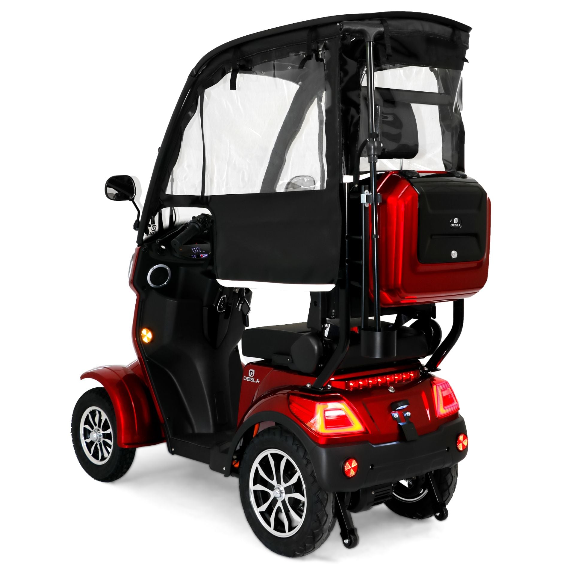 Deisla DS4-25 Vierrad mit Dach und Wetterschutz, Lithium-Akku, Rot, 25 km/h