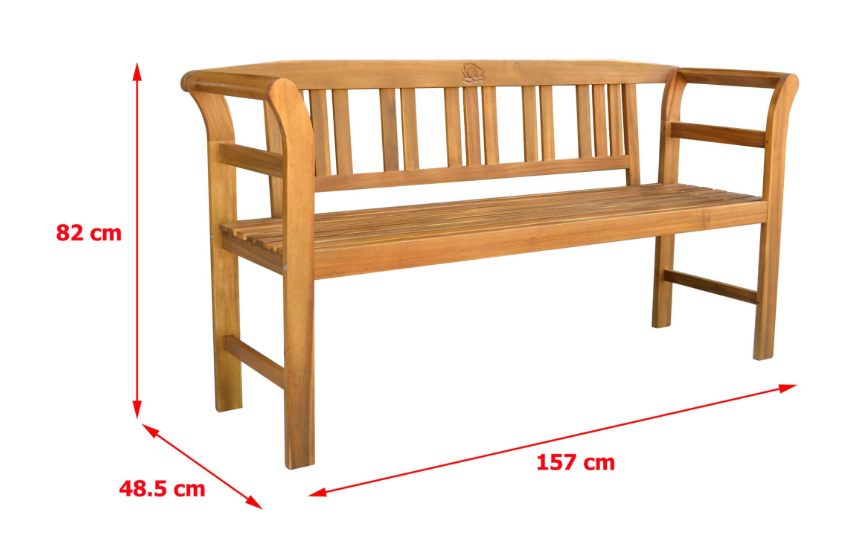 3-Sitzer Gartenbank aus Akazienholz, ca. 157 x 49 x 82cm - Rose