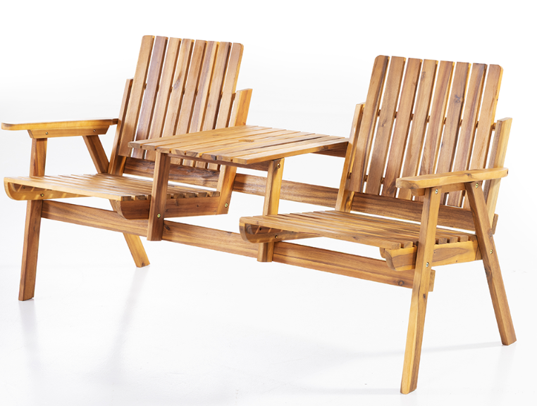 2-Sitzer Gartenbank mit Tischablage aus Akazienholz, ca. 153x65x82 cm - Braun