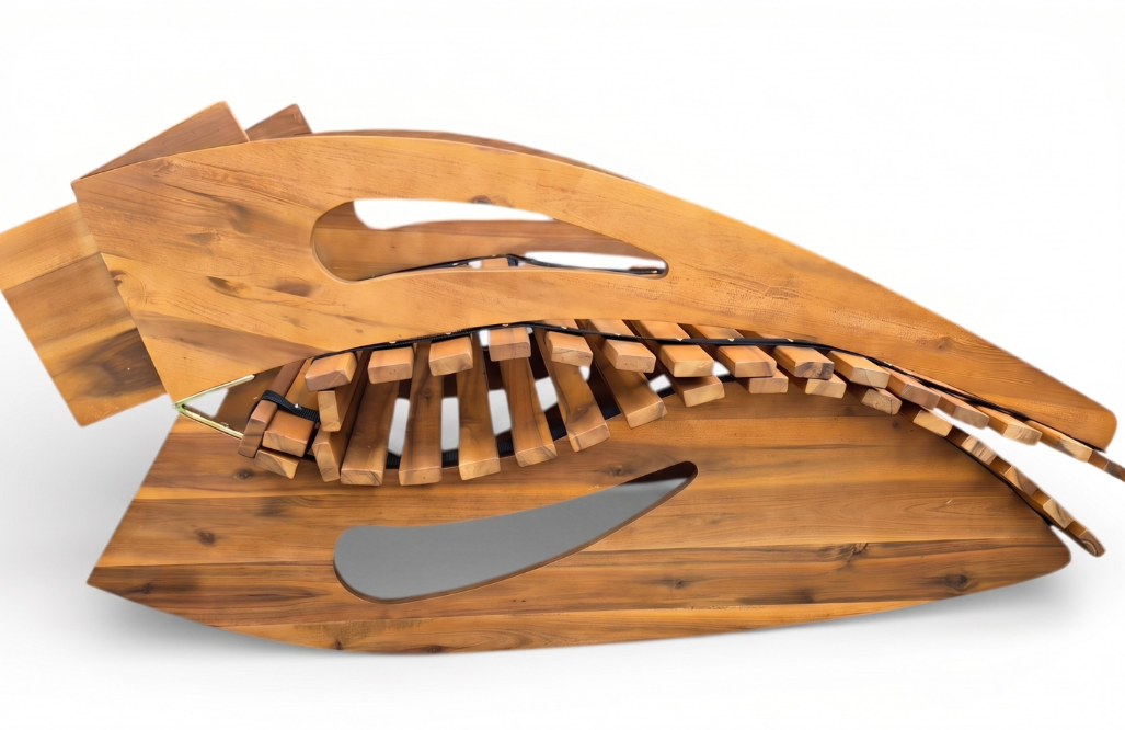 Ergonomische Schwungliege aus Akazienholz, klappbar