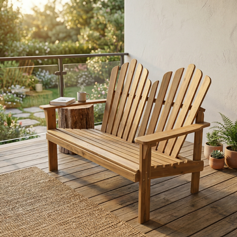2-Sitzer Adirondack Gartenbank aus Akazienholz, ca. 125 x 80 x 94 cm – Braun