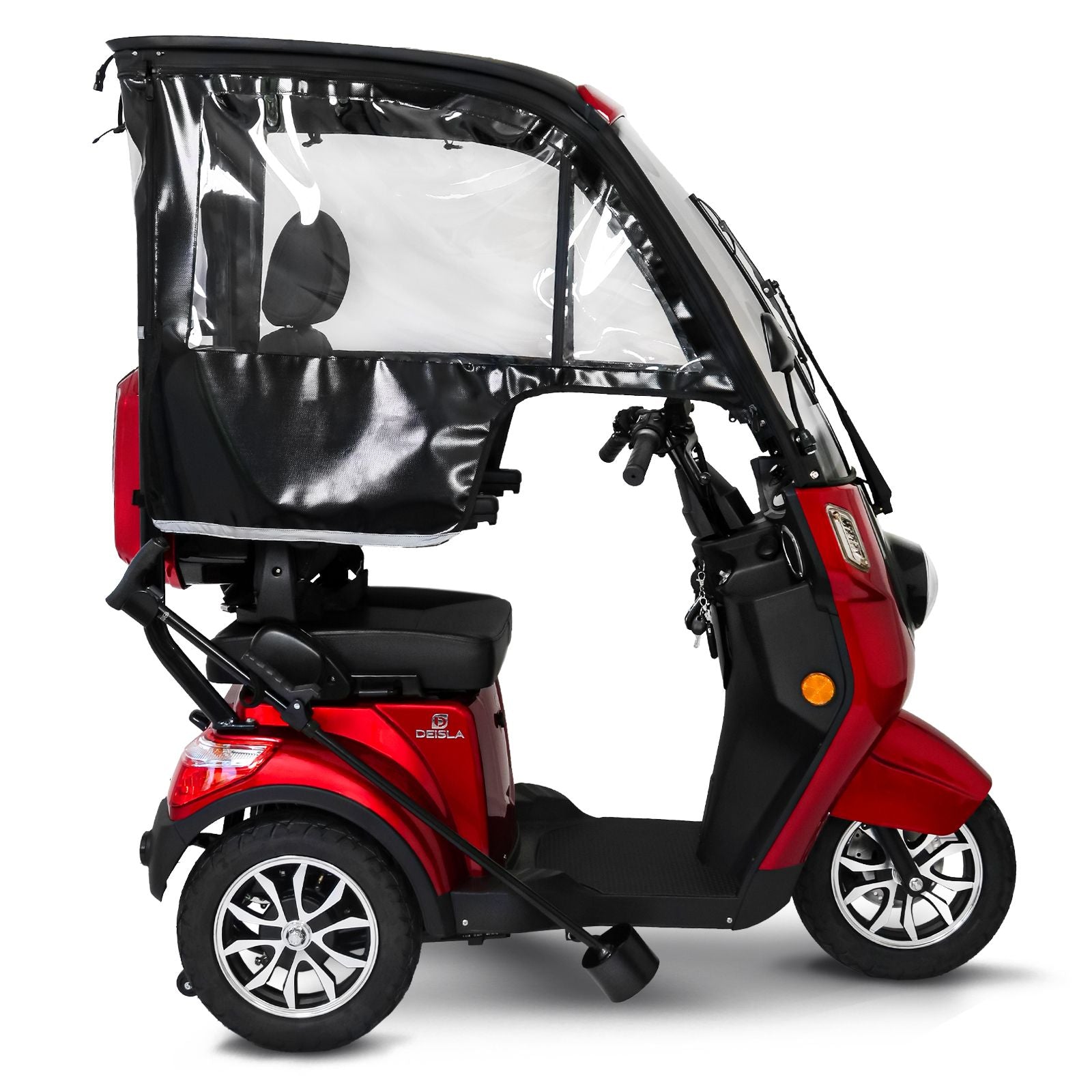 Deisla DS3-25 Dreirad mit Dach und Wetterschutz, Lithium-Akku, Rot, 25 km/h