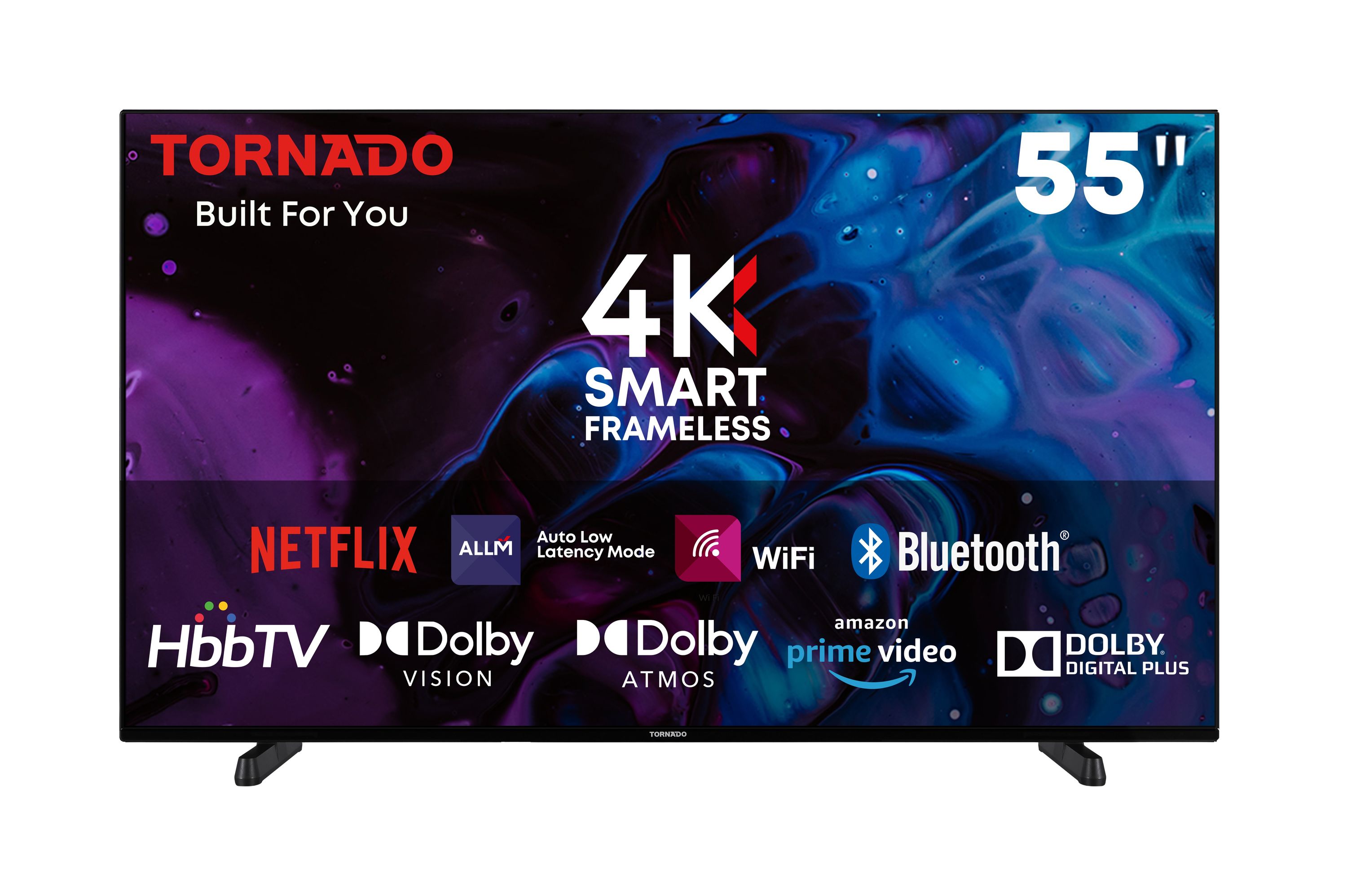 Tornado LINUX Smart TV 55 Zoll 4K Ultra HD, Rahmenlos, mit integriertem Receiver