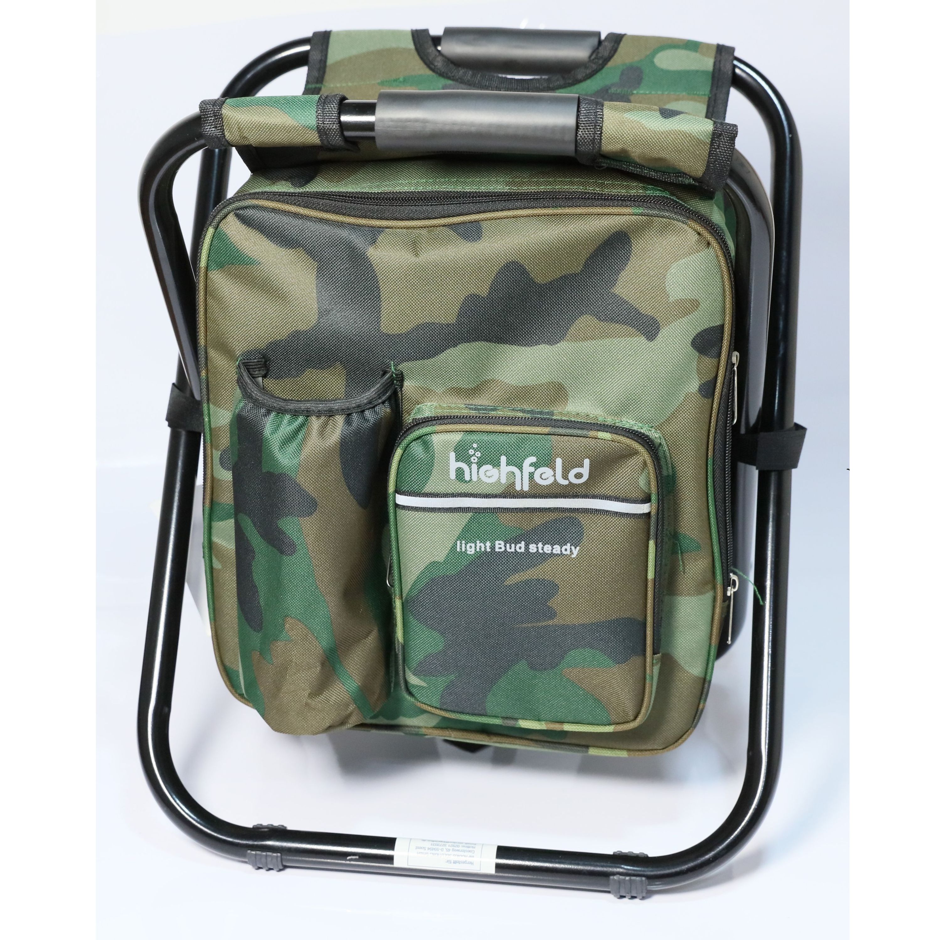 highfeld Camping Stuhl Hocker mit Rucksack camouflage Campinghocker Campingstuhl Rucksackstuhl