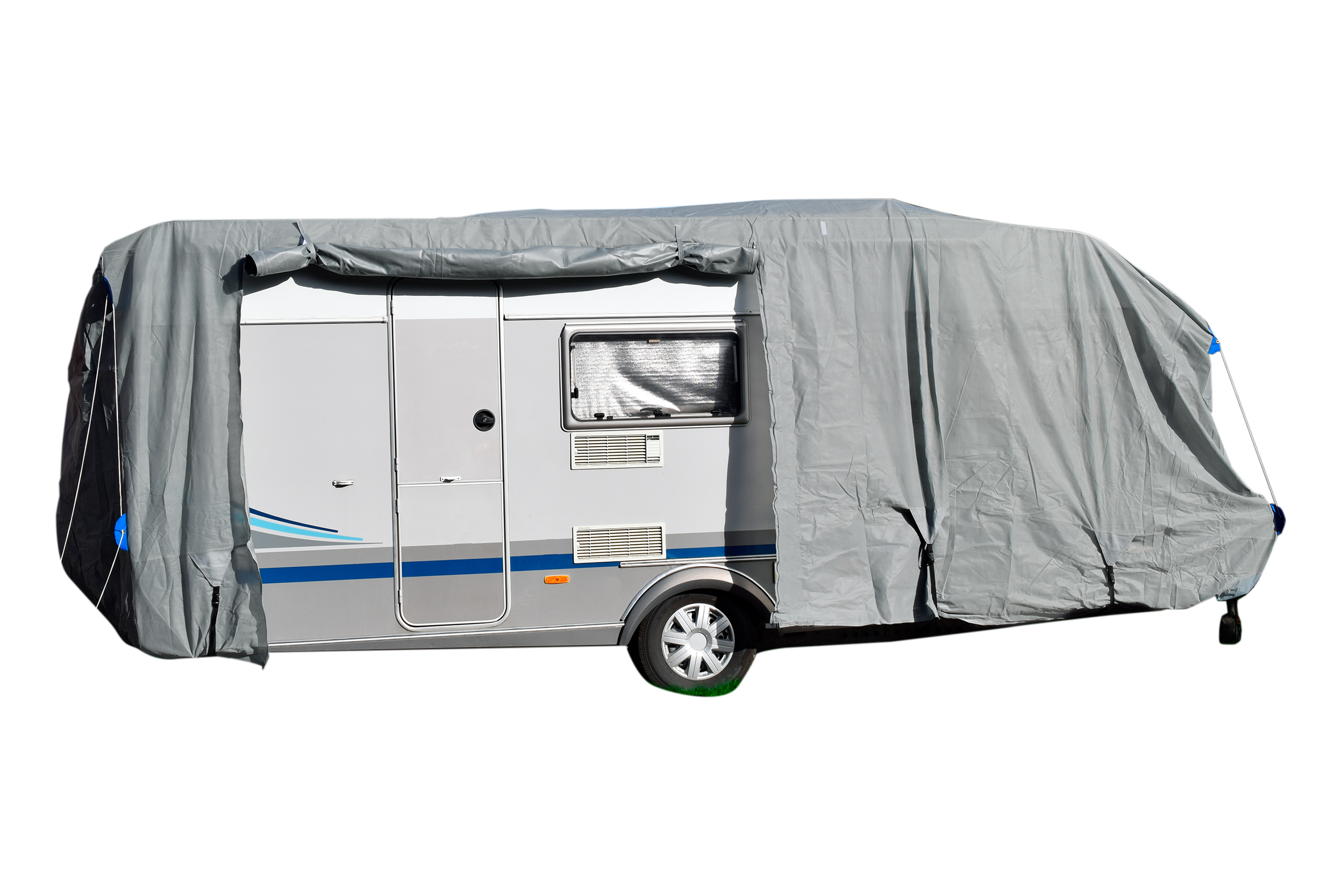 GreenYard® Wohnwagen Abdeckplane mit Reflektoren Größe M | 550 x 250 x 220 cm