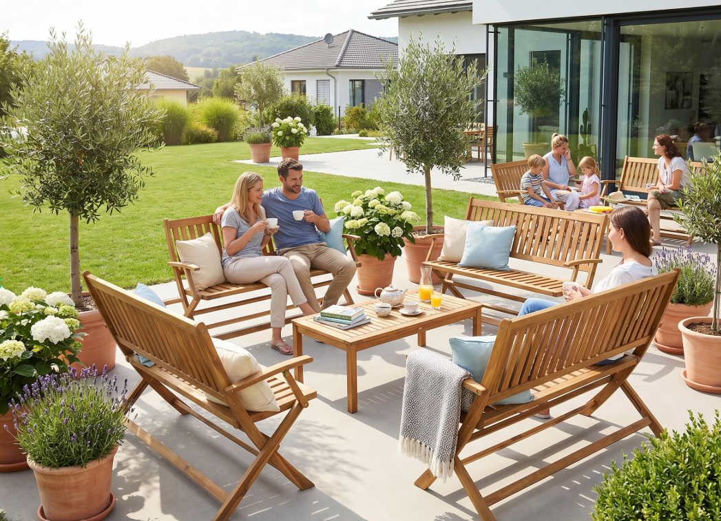 2-Sitzer faltbare Gartenbank aus Akazienholz, ca. 118 x 60 x 90 cm - Braun