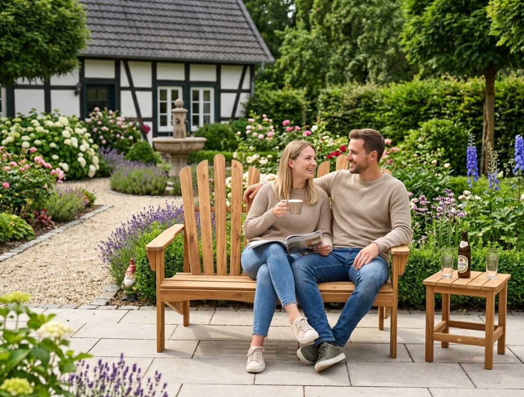 2-Sitzer Adirondack Gartenbank aus Akazienholz, ca. 125 x 80 x 94 cm – Braun