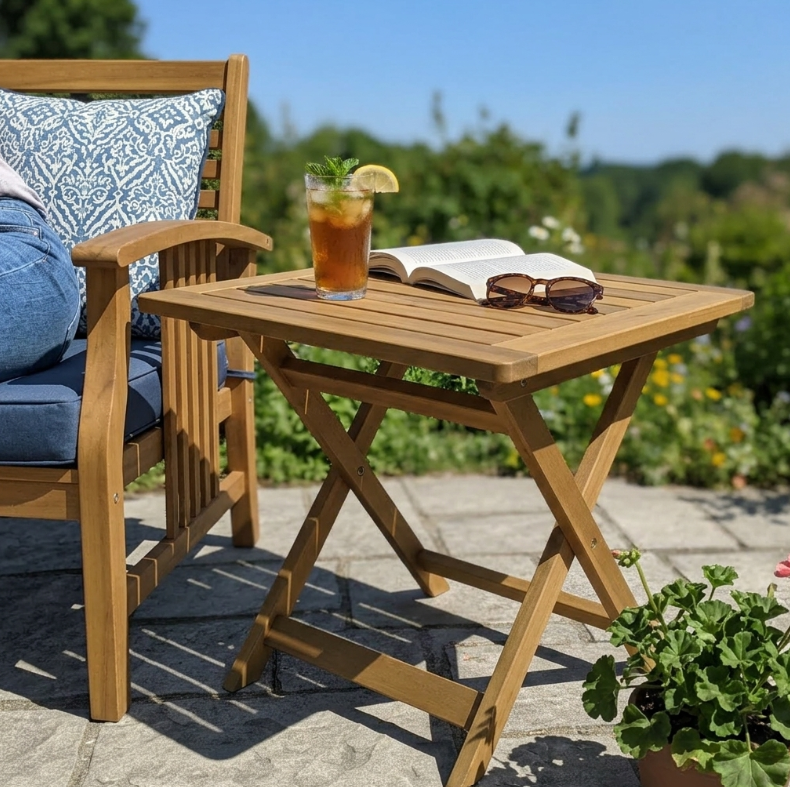 Akazienholz Gartenklapptisch Beistelltisch 46 cm FSC