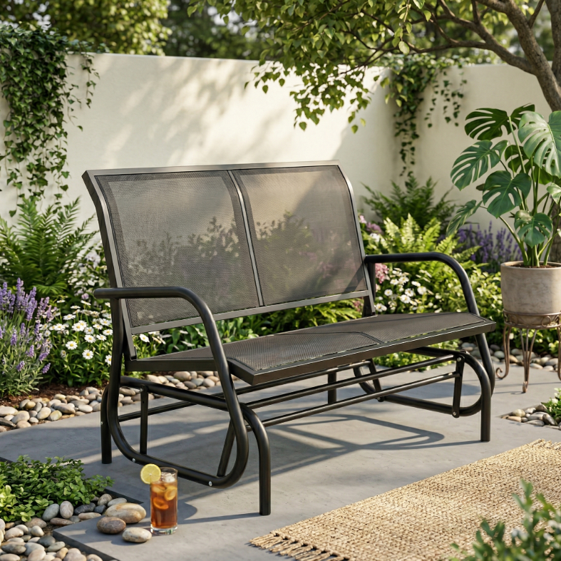 Schaukelbank Gartenbank 2-Sitzer, ca. 120 x 70 x 83 cm – Schwarz