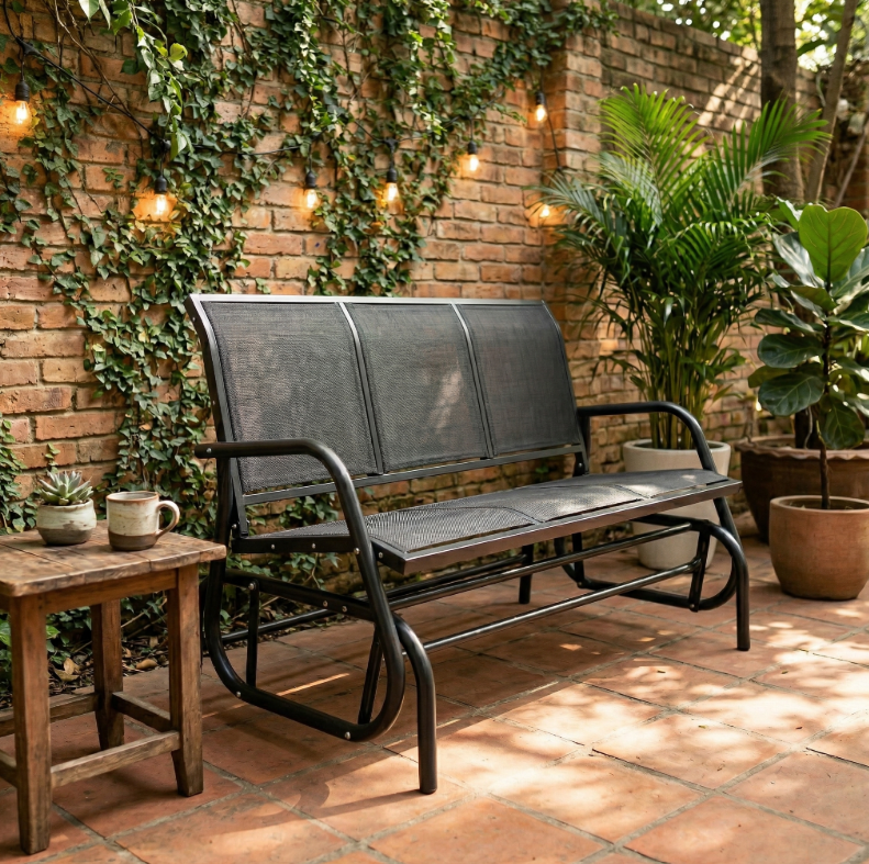 Schaukelbank Gartenbank 3-Sitzer, ca. 151 x 70 x 83 cm – Schwarz