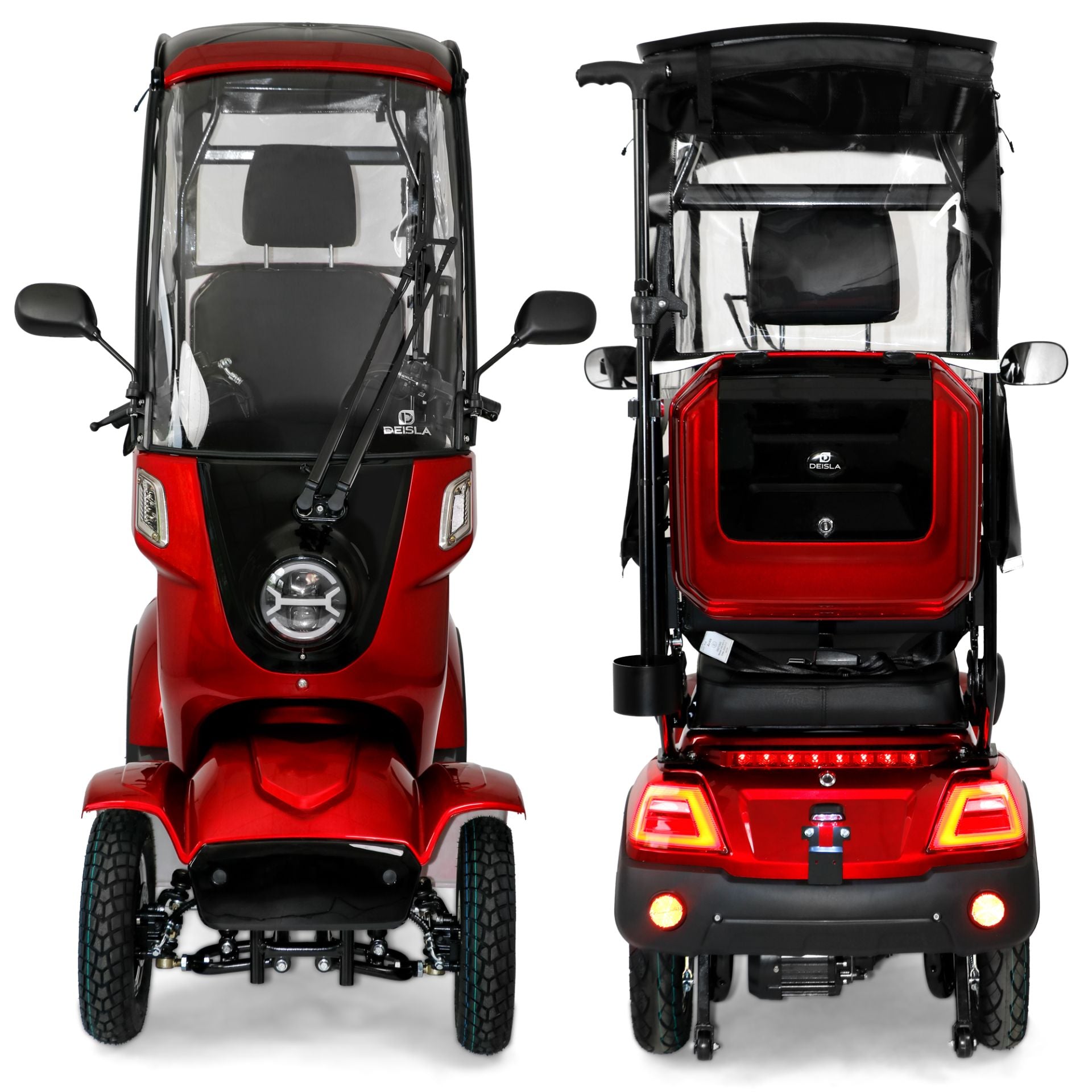Deisla DS4-25 Vierrad mit Dach und Wetterschutz, Lithium-Akku, Rot, 25 km/h