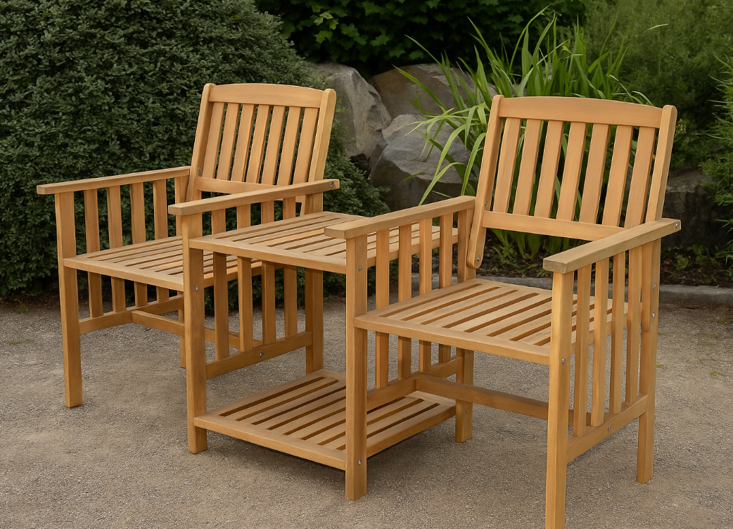 2-Sitzer-Gartenbank mit Beistelltisch, ca. 163 x 63 x 91 cm - Braun