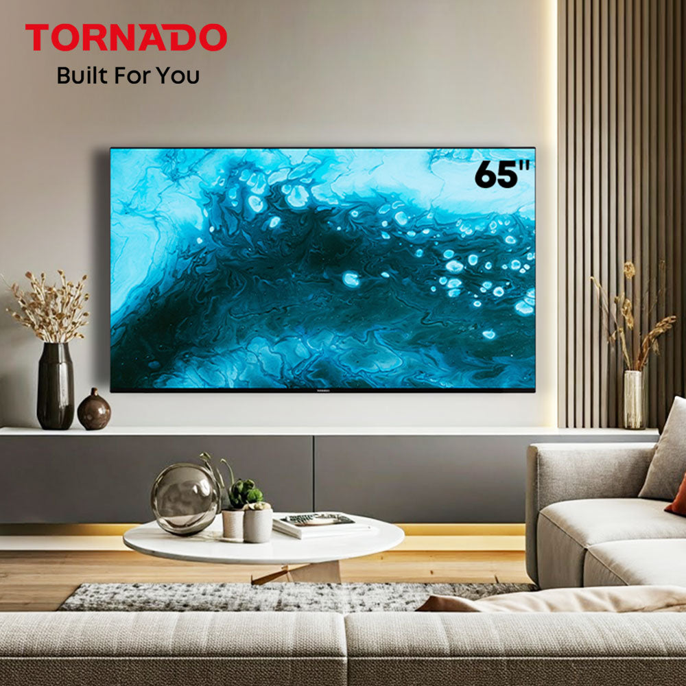 Tornado LINUX Smart TV 65 Zoll 4K Ultra HD, Rahmenlos, mit integriertem Receiver