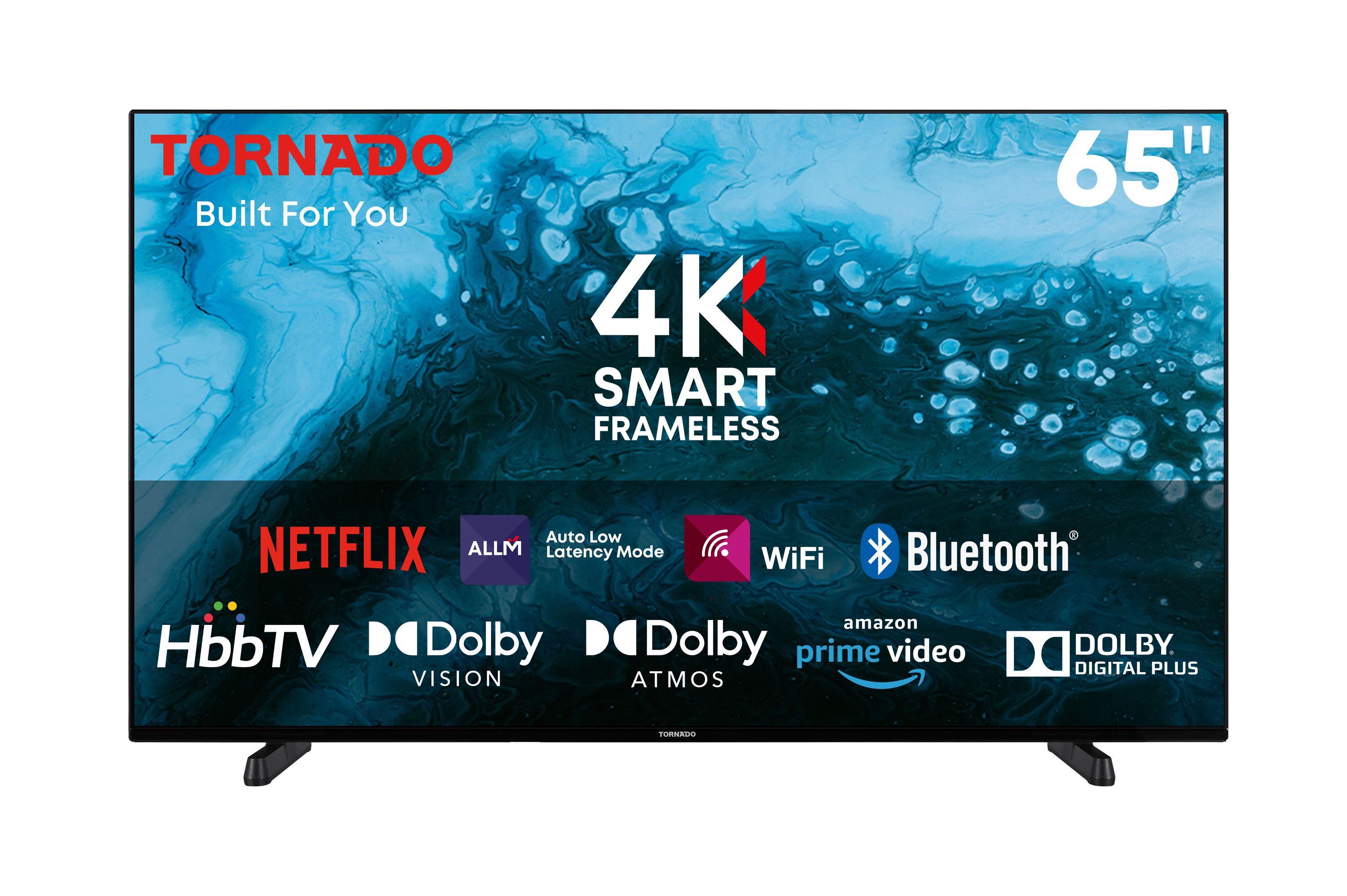 Tornado LINUX Smart TV 65 Zoll 4K Ultra HD, Rahmenlos, mit integriertem Receiver