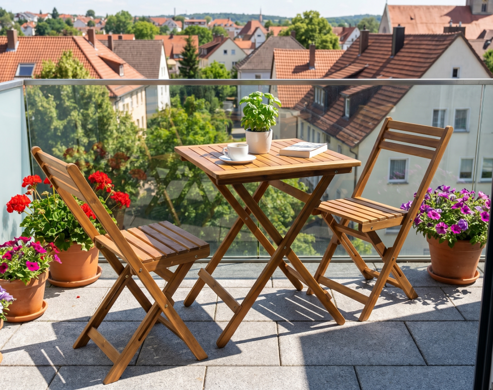 3-teiliges Balkonmöbel-Set aus Akazienholz, klappbar
