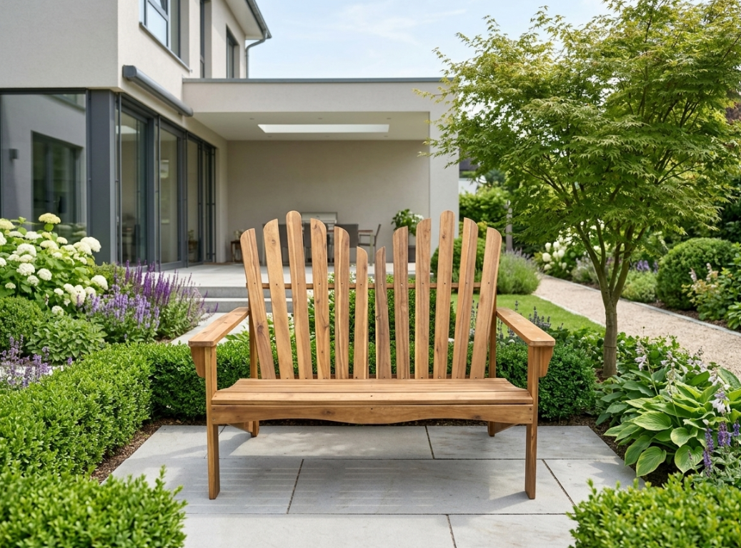 2-Sitzer Adirondack Gartenbank aus Akazienholz, ca. 125 x 80 x 94 cm – Braun