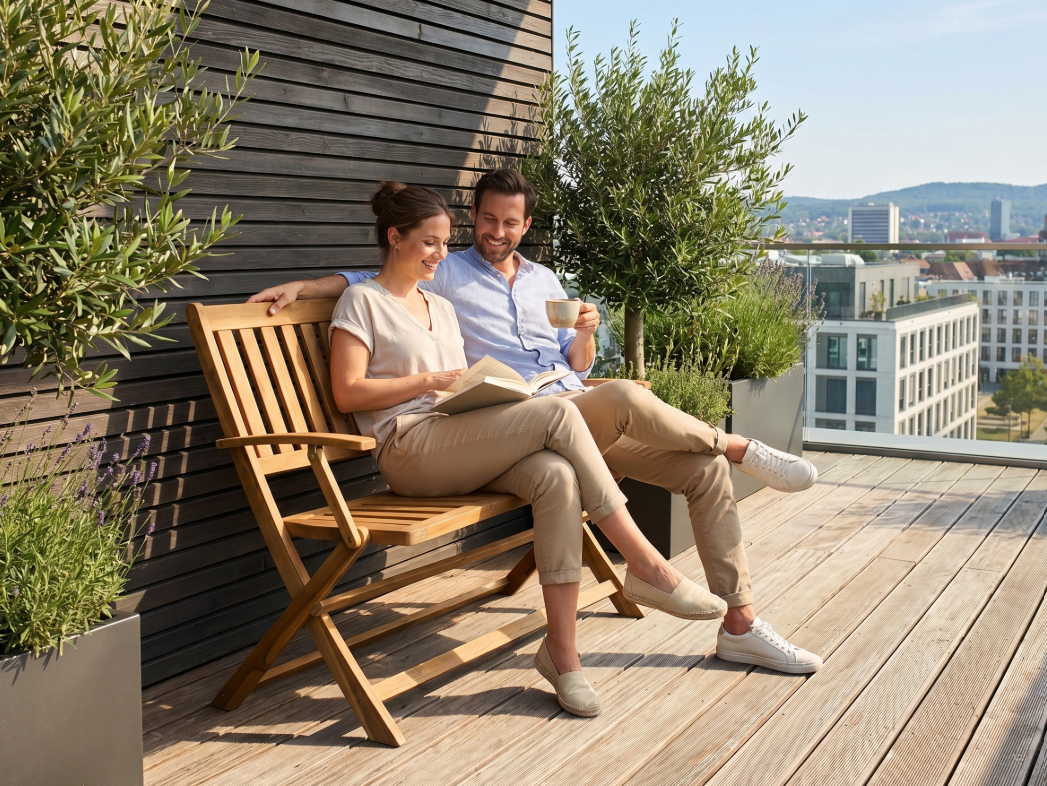 2-Sitzer faltbare Gartenbank aus Akazienholz, ca. 118 x 60 x 90 cm - Braun
