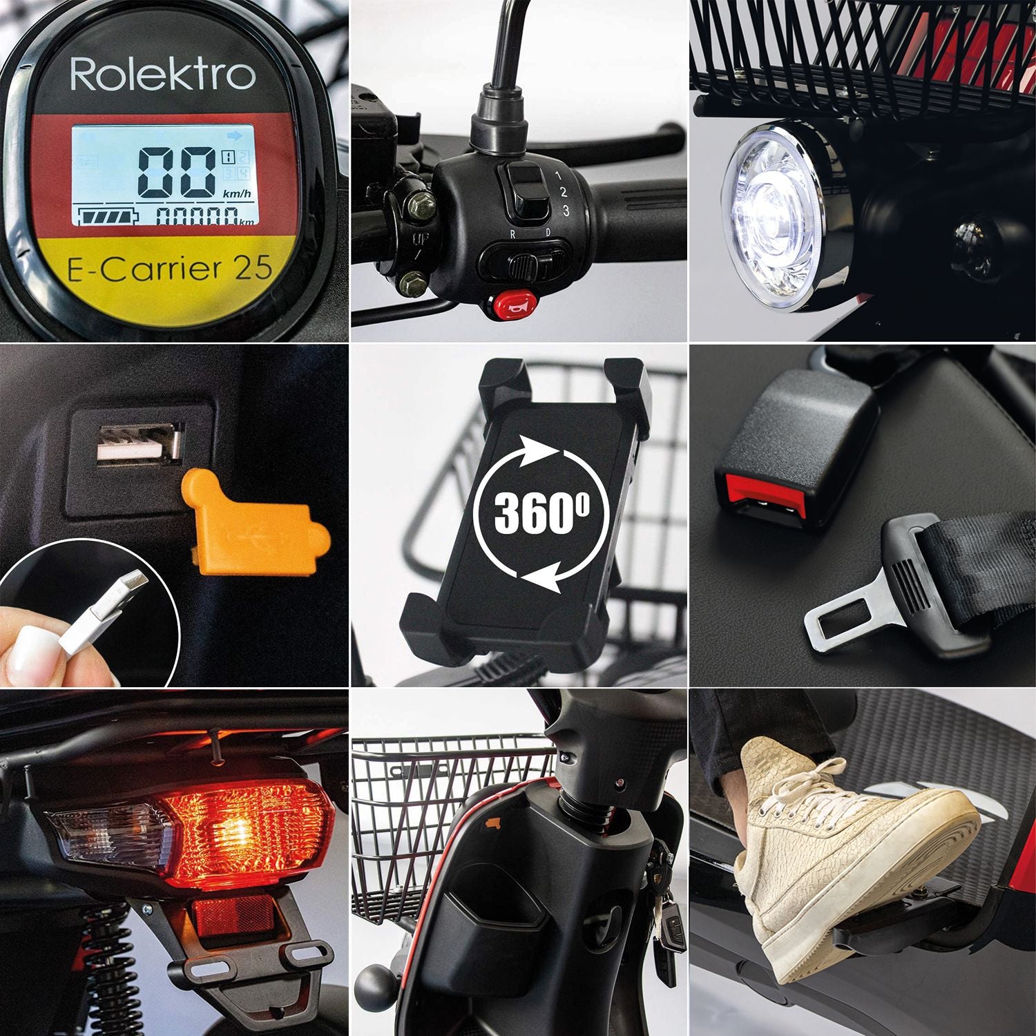 Rolektro E-Carrier 25 V.3 Lithium, Rot, mit XXL-Koffer, 25 kmh