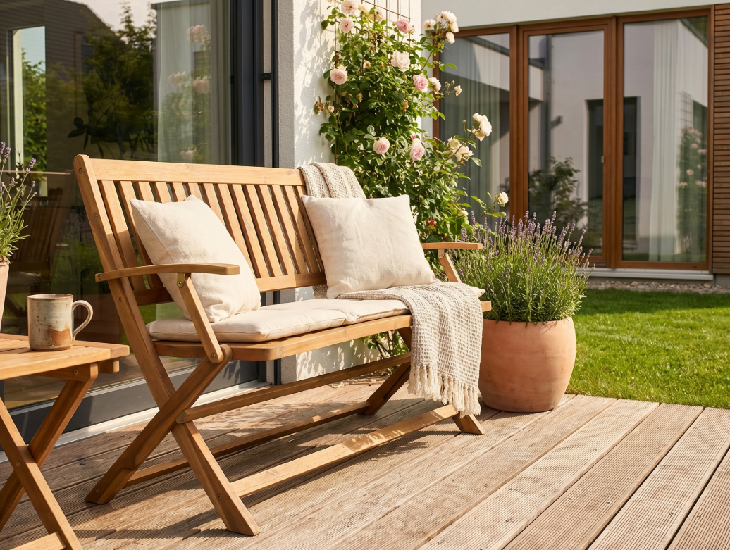 2-Sitzer faltbare Gartenbank aus Akazienholz, ca. 118 x 60 x 90 cm - Braun