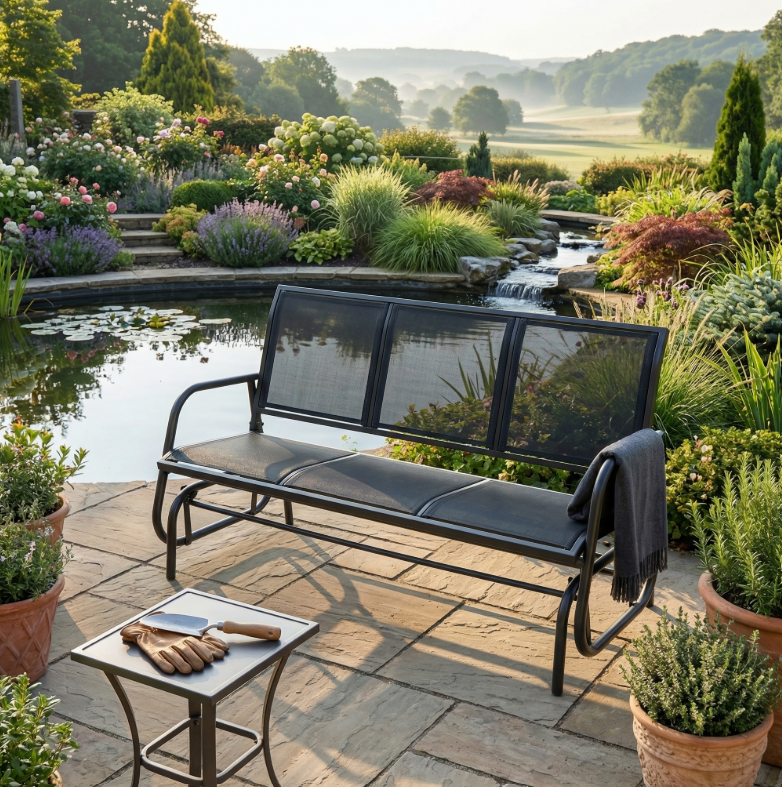 Schaukelbank Gartenbank 3-Sitzer, ca. 151 x 70 x 83 cm – Schwarz