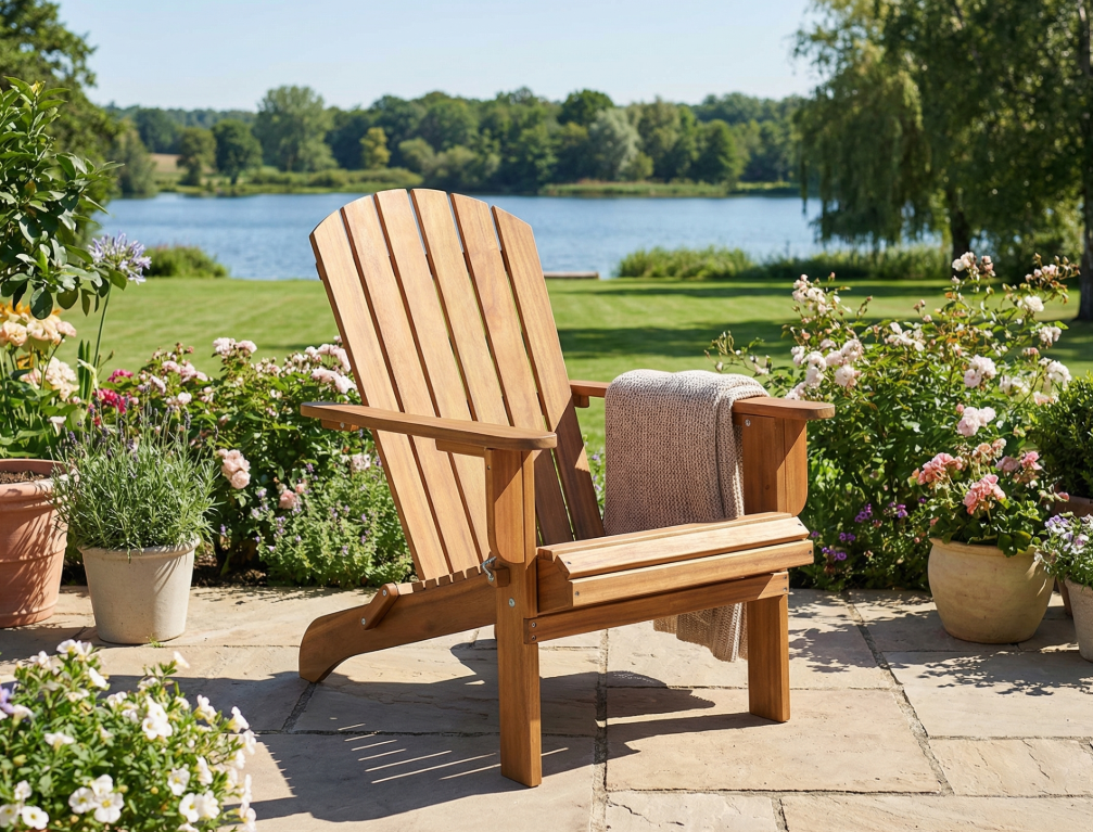 Klappbarer Adirondack Liegestuhl aus Akazienholz, ca. 84 x 69 x 93 cm - Braun