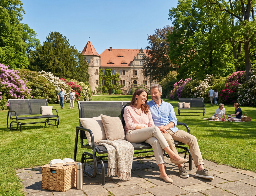 Schaukelbank Gartenbank 2-Sitzer, ca. 120 x 70 x 83 cm – Schwarz