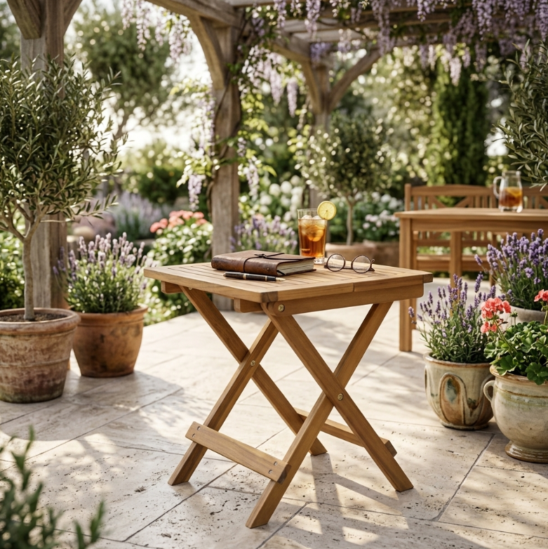 Akazienholz Gartenklapptisch Beistelltisch 38 cm FSC