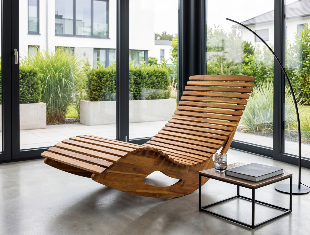 Ergonomische Schwungliege aus Akazienholz